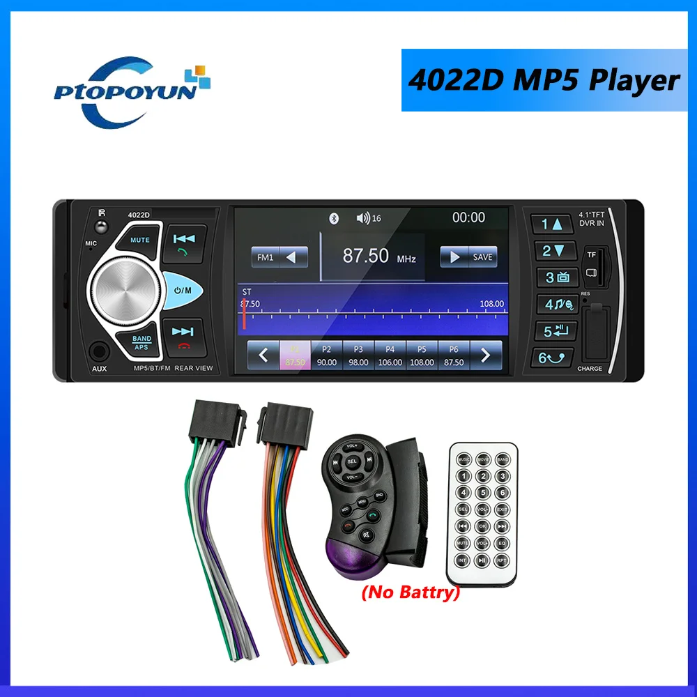 

Ptopoyun 4.1" Inch 1din Car Radio MP5 Player 4022D Bluetooth Autoradio USB AUX FM Audio Stereo Receiver Support Rear View Camera
