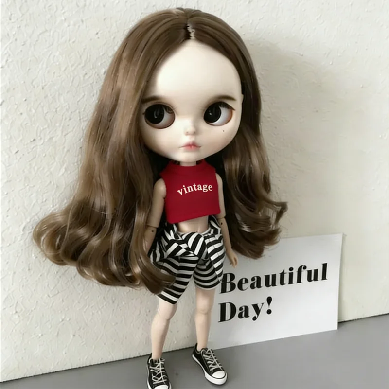 Clothes For Blythe Doll 6/1 Striped Vest Hoodie T-Shirt Sweater Outfit Clothing Suit OB22 OB24 Long Leg HelloKitty Azone Doll view 2