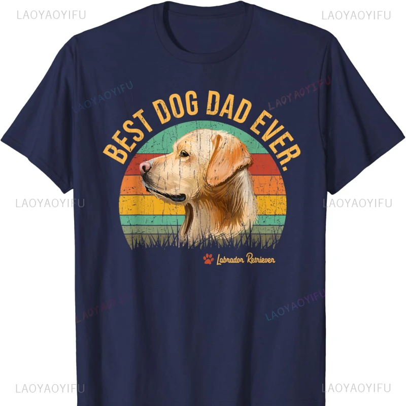 Labrador Retriever Dad Dog Dad Gifts Dog Lover Retro Vintage Cotton T-Shirt Harajuku Graphic Mens Shirts Vintage T Shirt Tops