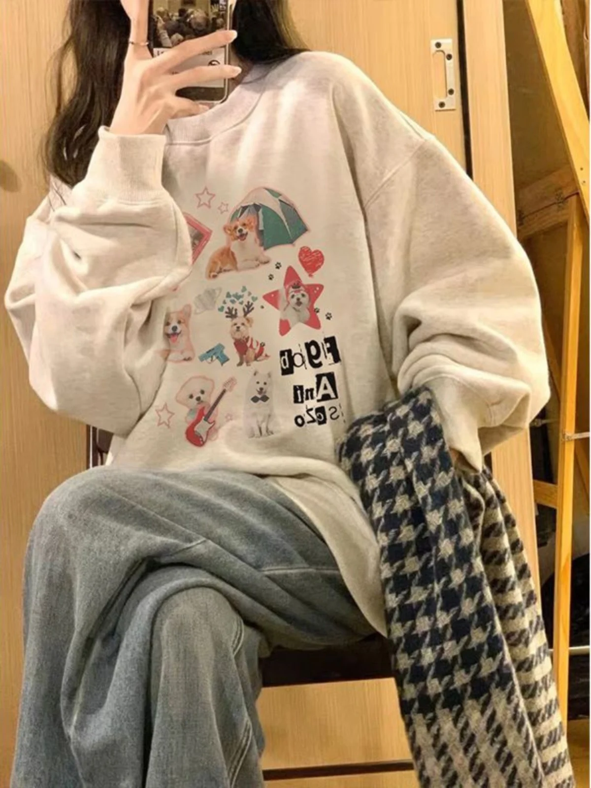 سترة نسائية دائرية أمريكية كلاسيكية فضفاضة للربيع والخريف باللون الأبيض ey Lazy Sle ملابس خارجية عصرية مريحة