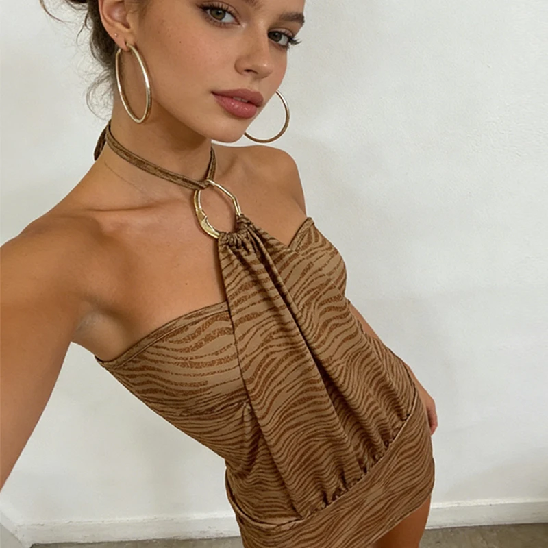 

Personalized fashionable retro short hip hugging skirt niche sexy backless sleeveless hanging neck dress Women's Clothing Dresse