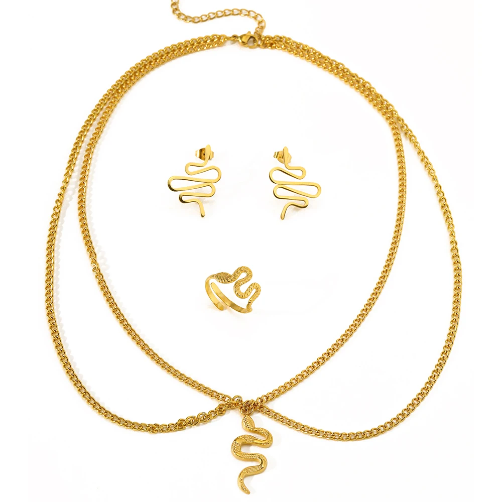 Stainless Steel Jewelry Set Fashionable Atmosphere Snake Earrings Snake Necklace Snake Ring Jewelry Set For Women Jewelry Gifts