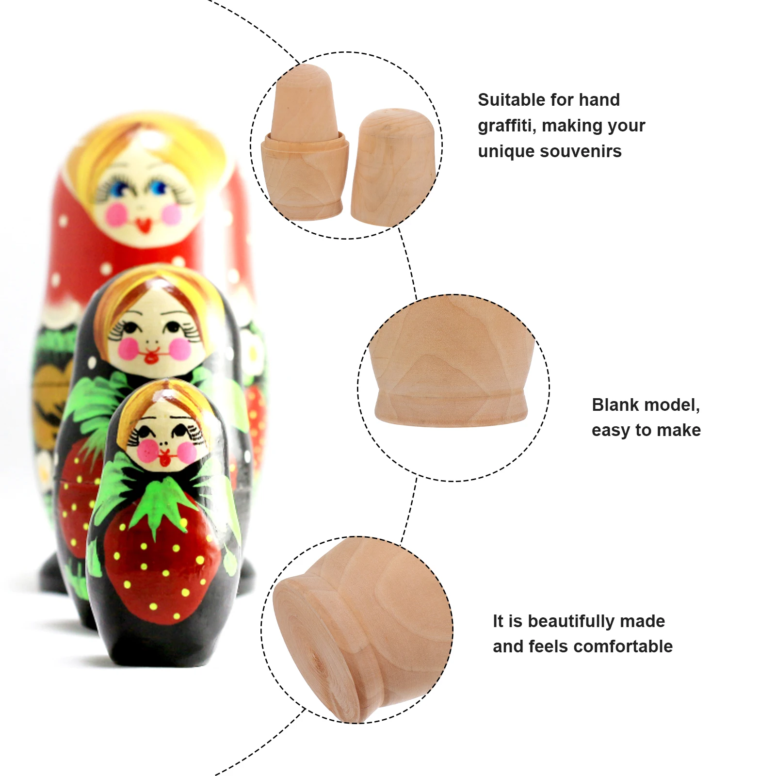 

Wooden Matryoshka Unpainted Blank Set Eco Friendly Biodegradable Craft Base for Gift Decoration Handmade Souvenir