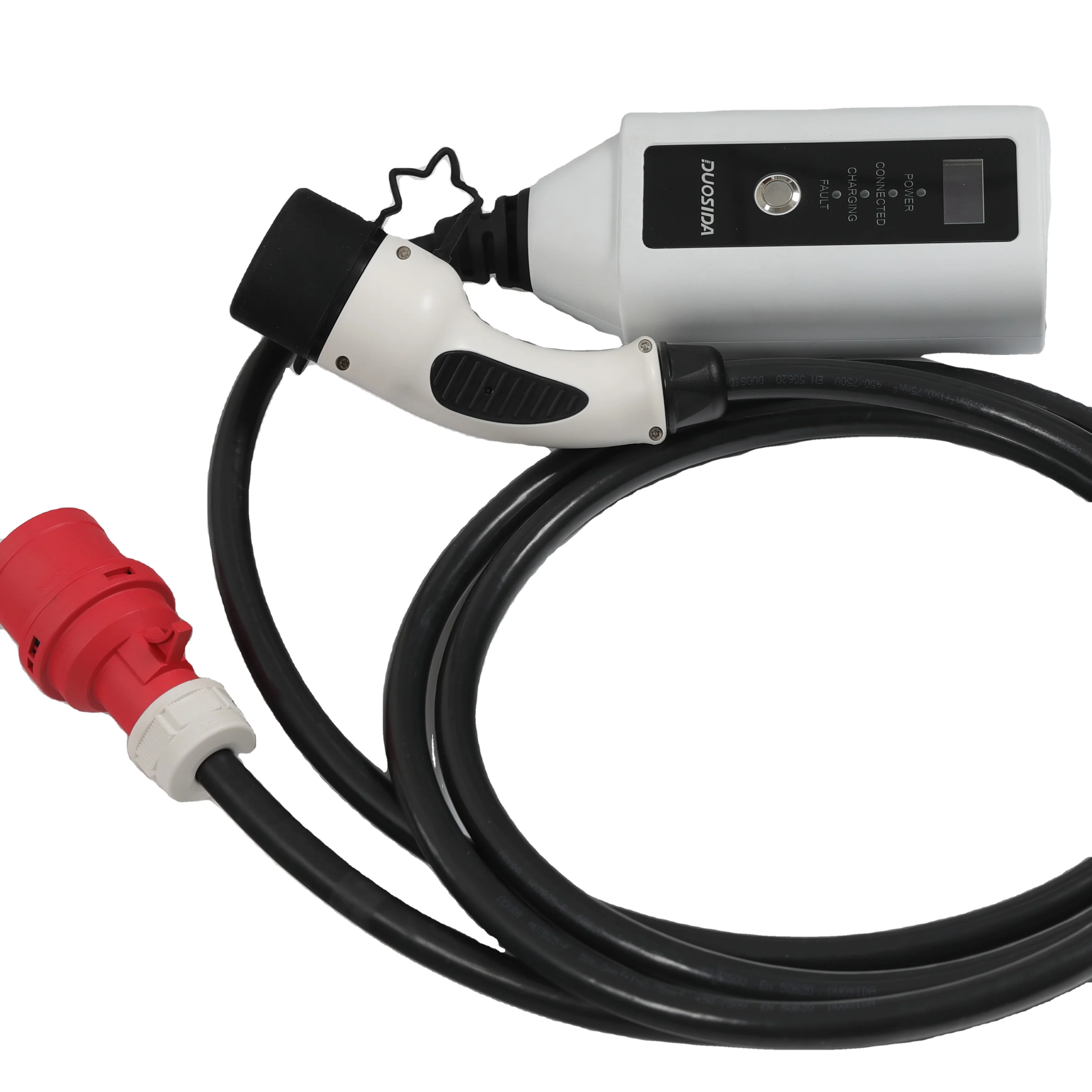 22KW Type 2 Electric Car Vehicle EV Charger with Red CEE Plug 32A Adjustable 16.4ft EV Cable Charging Connector