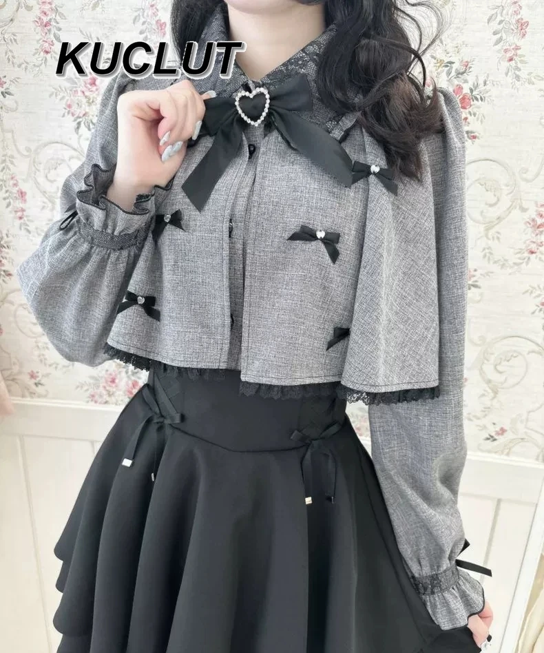 

2025 New Spring Autumn Women's Tops Cute Sweet Short Cape Shawl Patchwork Elegant Shirt Japanese Style Mass-Produced Lolita Top