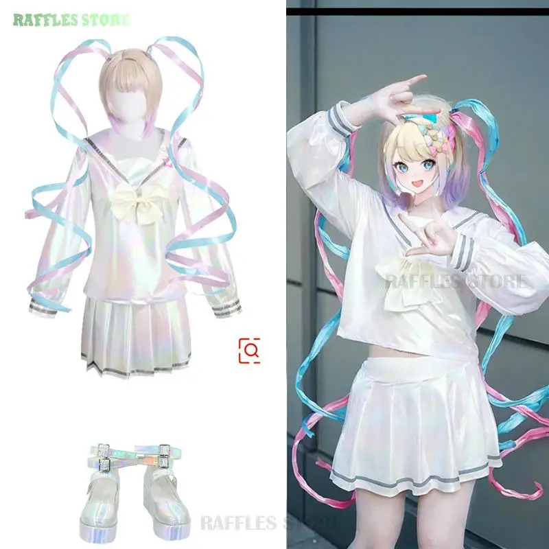 Bedürftige Mädchen Überdosis Kangel Cosplay Kostüm Lolita Schuhe Mantel Rock Uniform Perücke Halloween Cos Laser Farbe Röcke Band Perücke