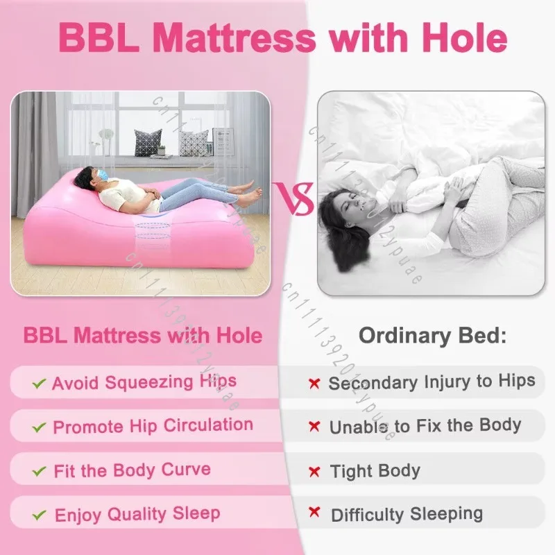 PVC Inflatable Recovery Mattress with Pressure Relief Hole, Post-operative Rest Support Mat for Body Recovery