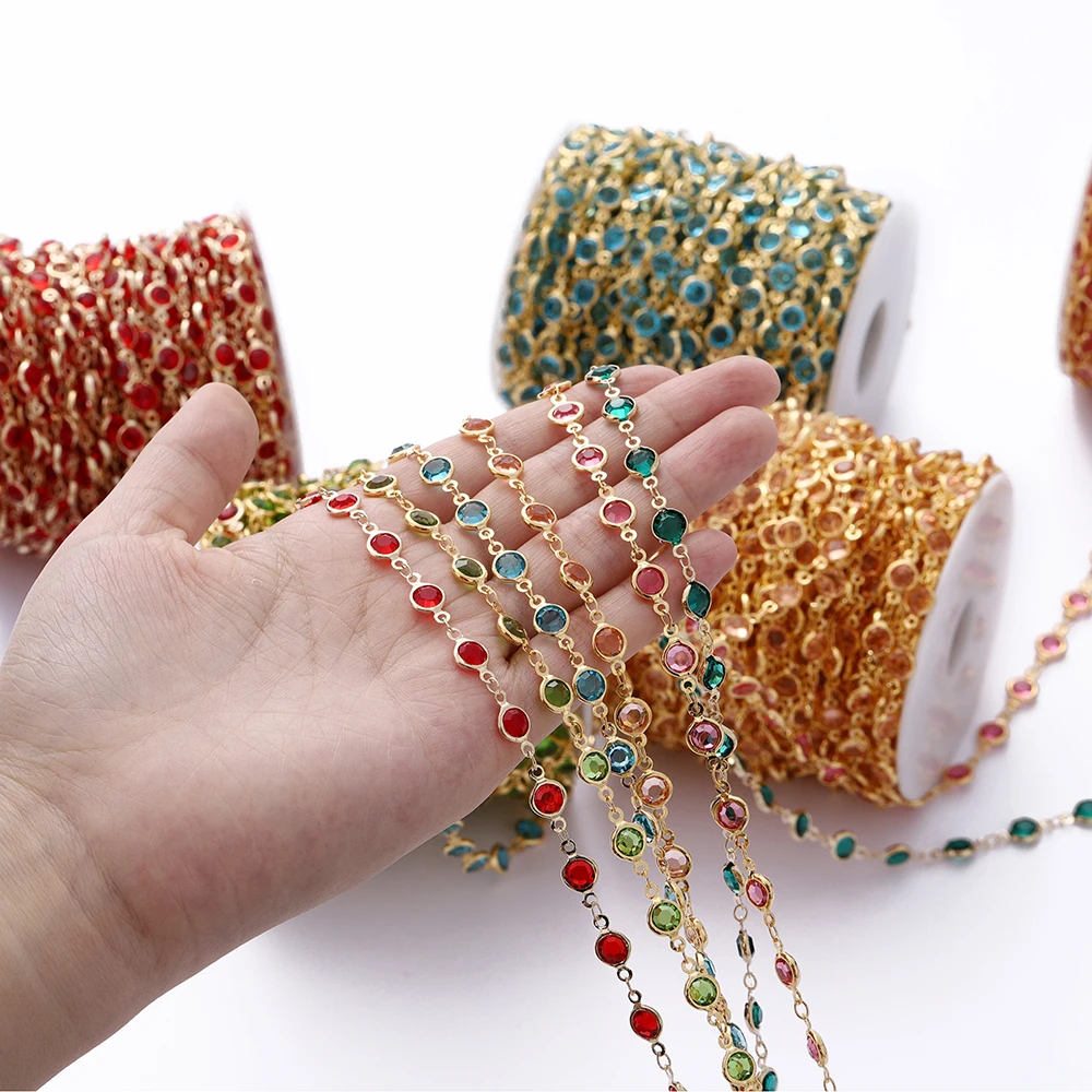 1 metro de contas de cristal de vidro colorido corrente de cobre para colar pulseira jóias fazendo componentes diy acessórios