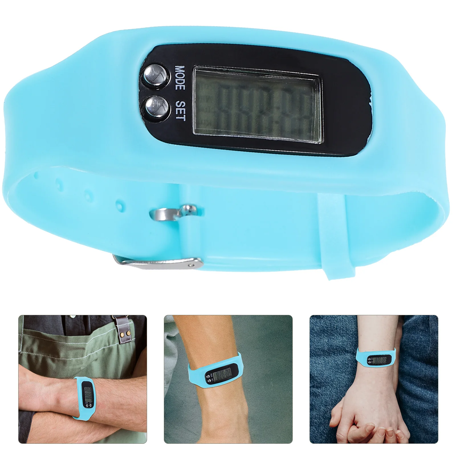 

Pedometer Watch Simple Bracelet for Walking Step Counter Wristband Silica Gel Blue Multi Function