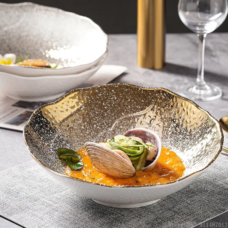 

Женская Роскошная креативная миска с косым ртом и узором из камня, столовая посуда, кухонные принадлежности для ресторана, миска для салата, фруктов и супа