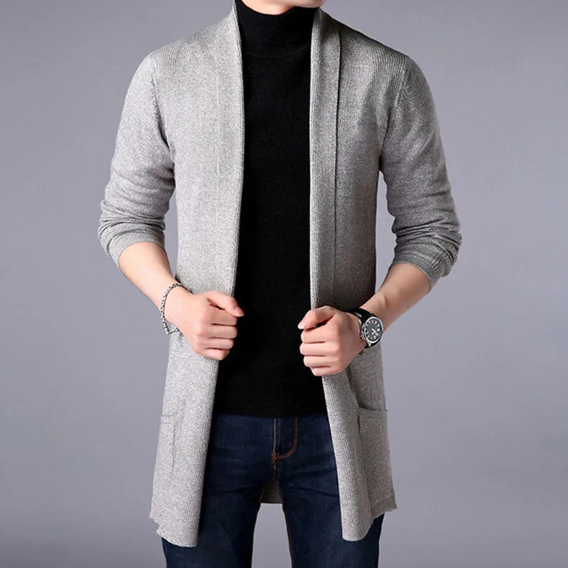 

Men's Spring And Autumn New Medium And Long Sweater Jacket Korean Version Green Casual Fashion Cardigan Knitted Sweater