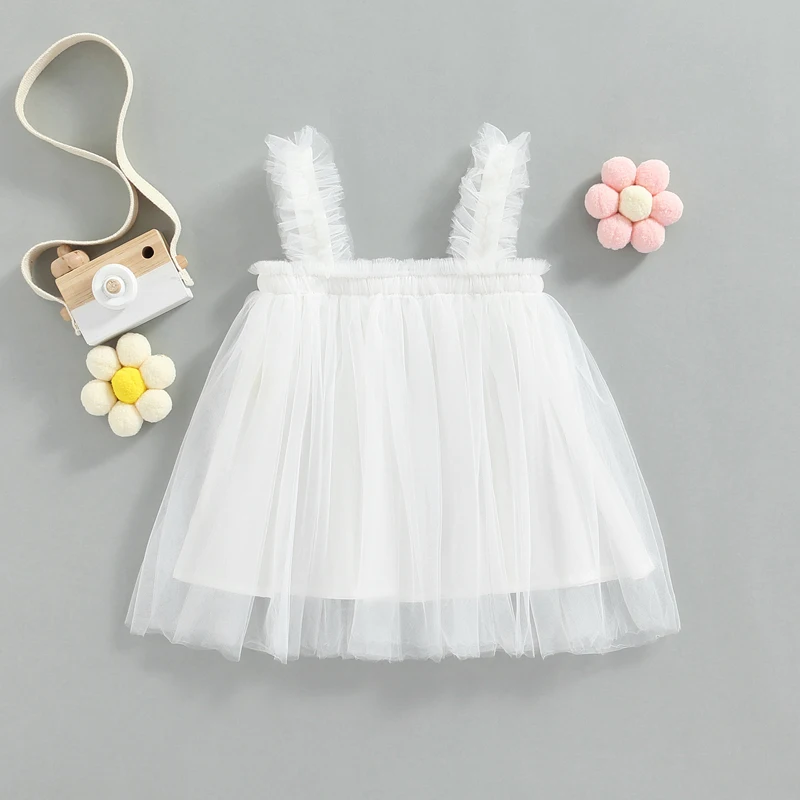 

Girls Sleeveless Tulle Dress Elegant Pleated Summer Dress for Parties and Special Occasions Stage Performance Dress