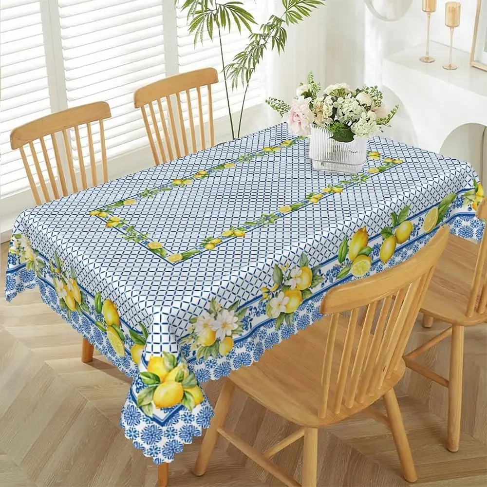 Summer Italian Lemon Floral Tablecloth for Table Decor Washable Table Cover for Kitchen Dining Indoor Outdoor Party Decor