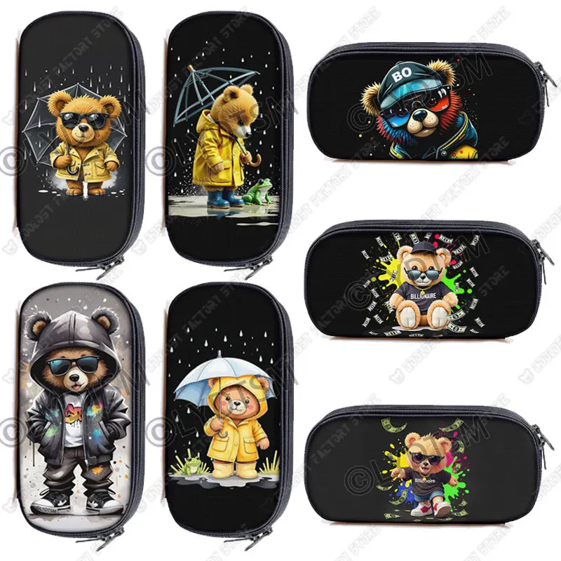 

Cartoon Kawaii Bear Print Pencil Case Cash Bear Wearing Raincoat Pencil Box School Pen Bag Cosmetic Case School Supplie
