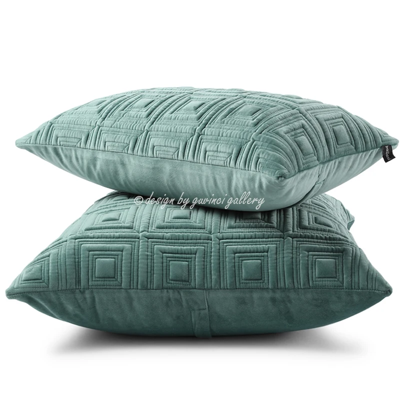 GUVINCI Stockholm Modern Luxury Velvet Throw Pillow Cover Three Dimensional Embroidery Square Cushion Case 50x50cm Teal Blue