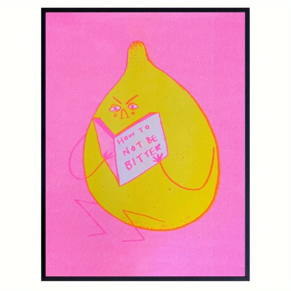 A Frameless Bitter Lemon Neon Pink Dot Painting Cloth Poster,Food Illustration Canvas Painting for Living Room Wall Art Decor