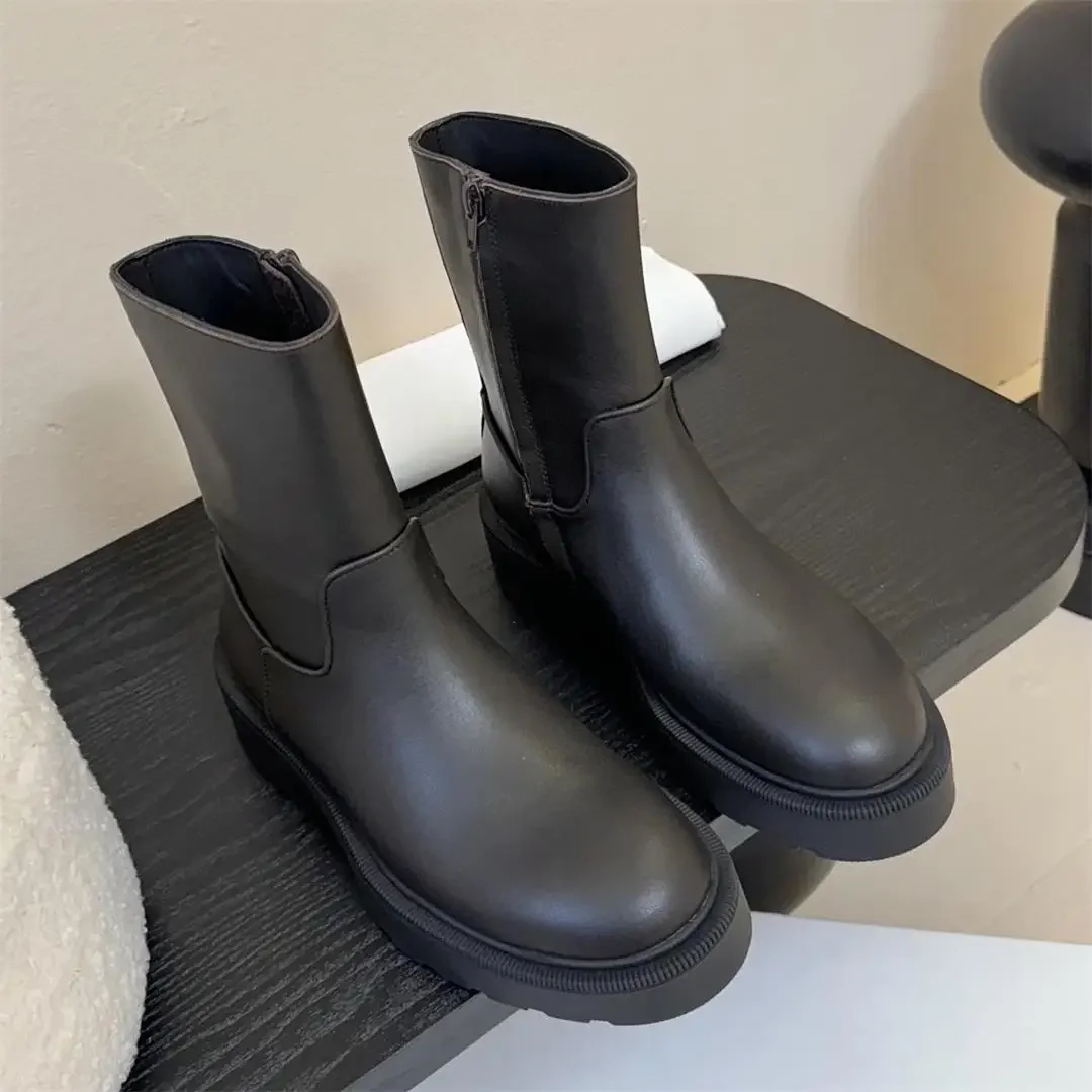 

Женские классические короткие ботинки, женские ботинки челси с круглым носком на толстой подошве из натуральной кожи в британском стиле, уютные модные ботильоны на плоской подошве