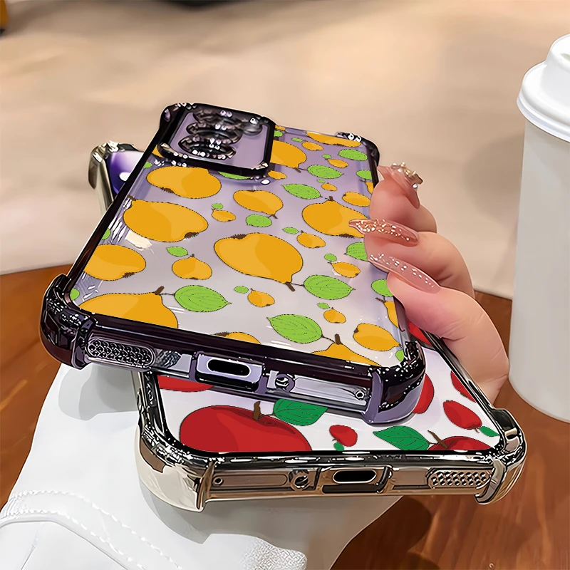 Vivo V70 FE Shockproof Silicone Phone Case For Vivo V60 V50 V29 Lite V40 Pro V29E V23 V25 Apples Fruits Pattern Plating Cover view 4