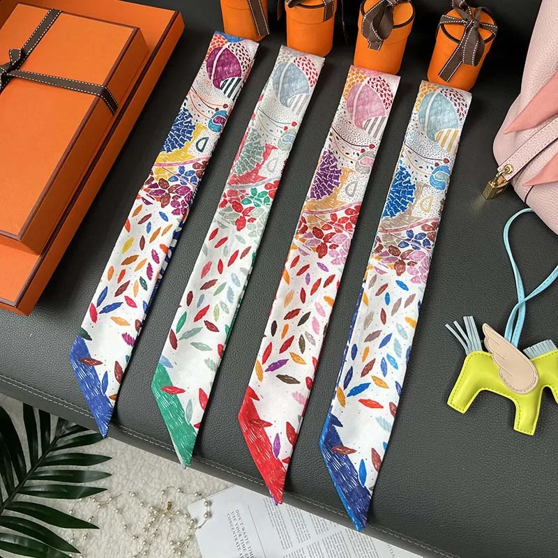 

Twill Skinny 100% Silk Scarf Luxury Brand Ribbon Skinny Bag Scarves Fashion For Ladies 18mm Long Neckerchief Decoration