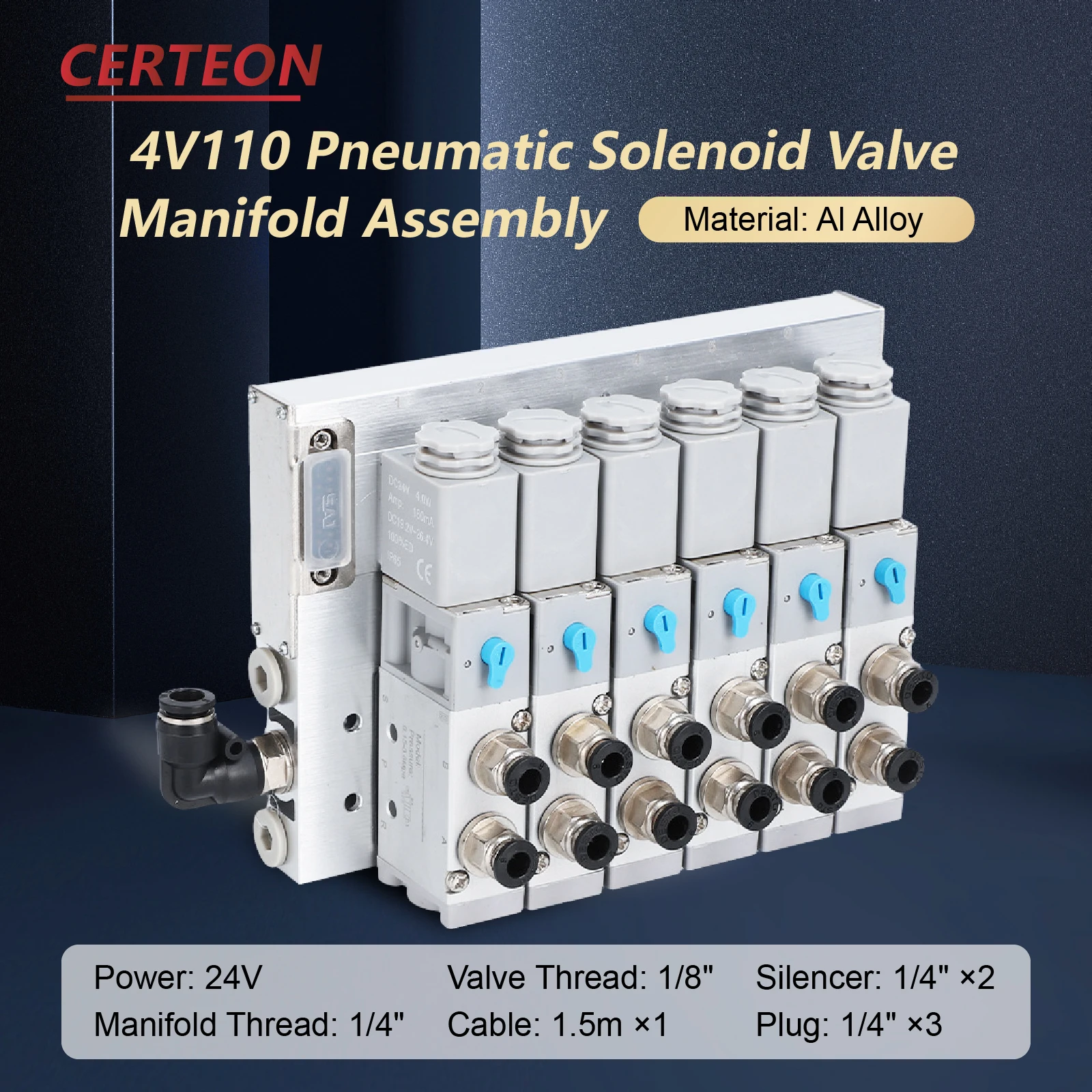 4V110‑06 Solenoid Valve Manifold 24V Integrated Bank Pneumatic  Island Multi‑Station  Module Automation
