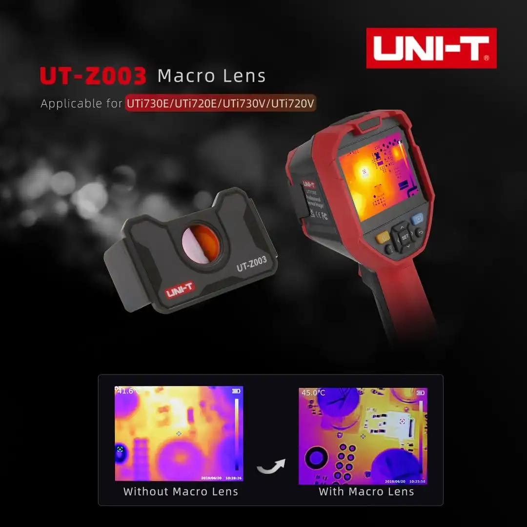Тепловая камера UNi-T UTi720E + комбинированный макрообъектив UT‐Z003 |   Wi‐Fi ИК-изображение, 3,5′′ IPS, 5200 мАч, –20 ℃ ~550 ℃ , Многорежимный, IP54