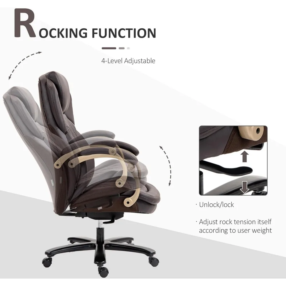 كرسي مكتب تنفيذي كبير وطويل من Vinsetto مع مقعد عريض، كرسي مكتب كمبيوتر مع خياطة ماسية عالية الظهر، قابل للتعديل