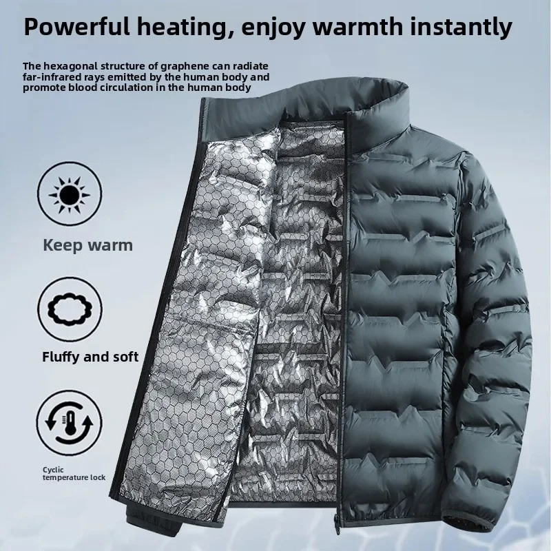 Men's Padded Puffer Jacket Graphene down Stand Collar Thermal Warm Lightweight Quilted Winter Coat Parka Windproof Outdoor Wear