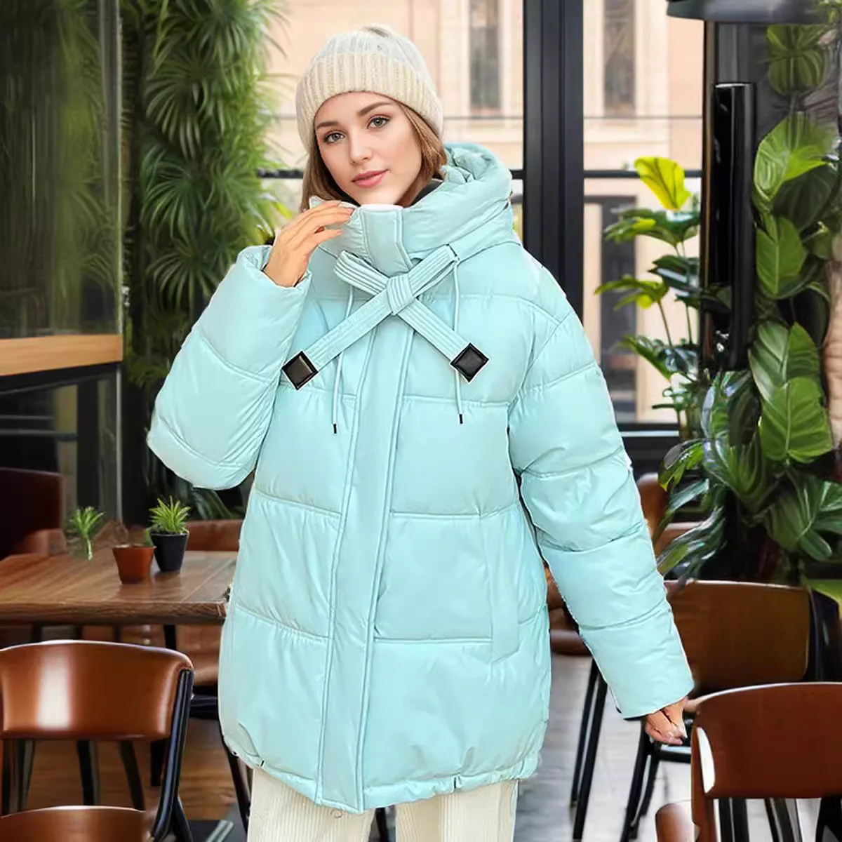 

Women Winter Cotton Coat 2025 Solid Color Female Hooded High Collar Warm Lady Cotton Jacket Female Oversize Coats Warm Outerwear