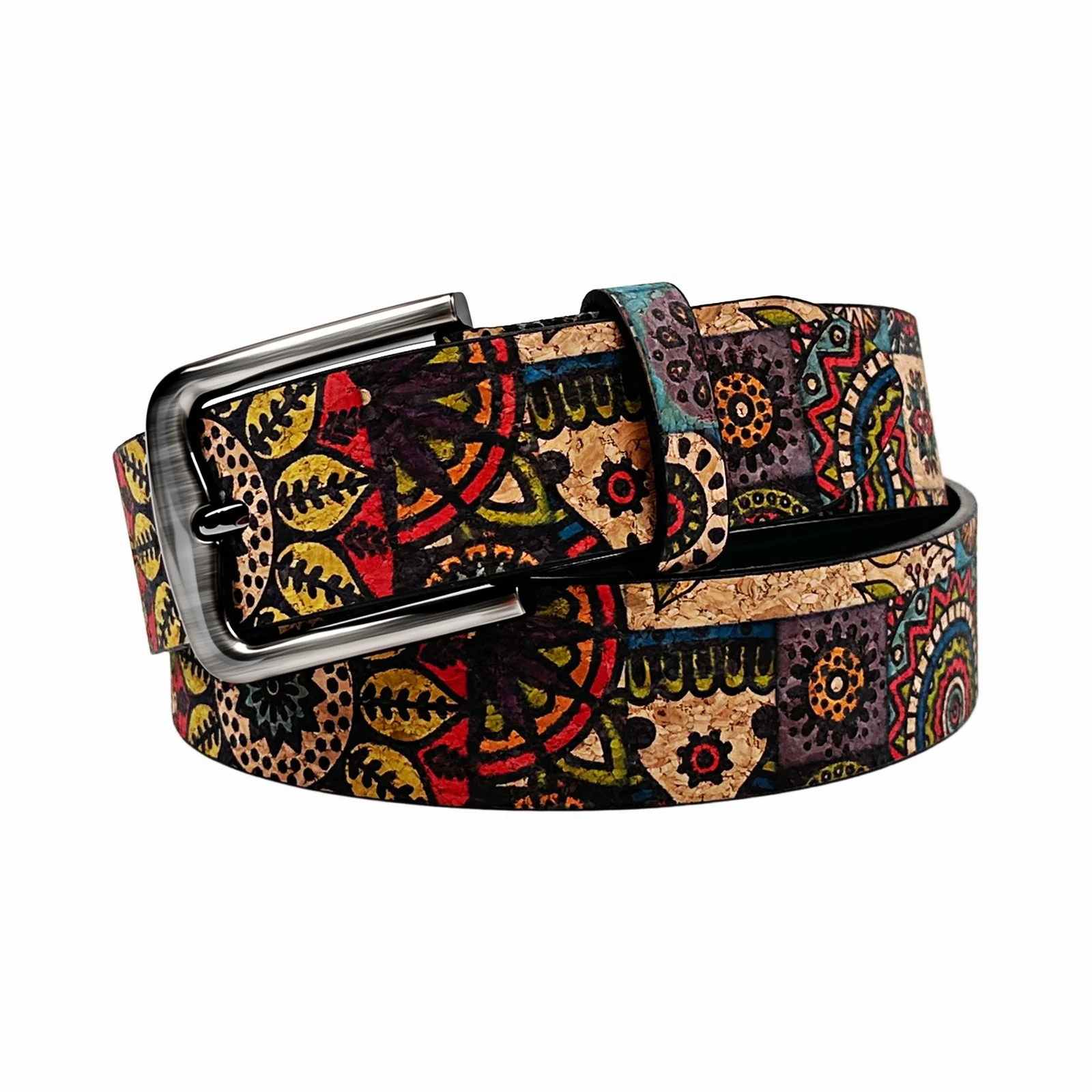 Vintage Boho Ethnic Print Belt for Women Distressed Contrast Floral Pattern Casual Snap Waist Belt Street Everyday Wear