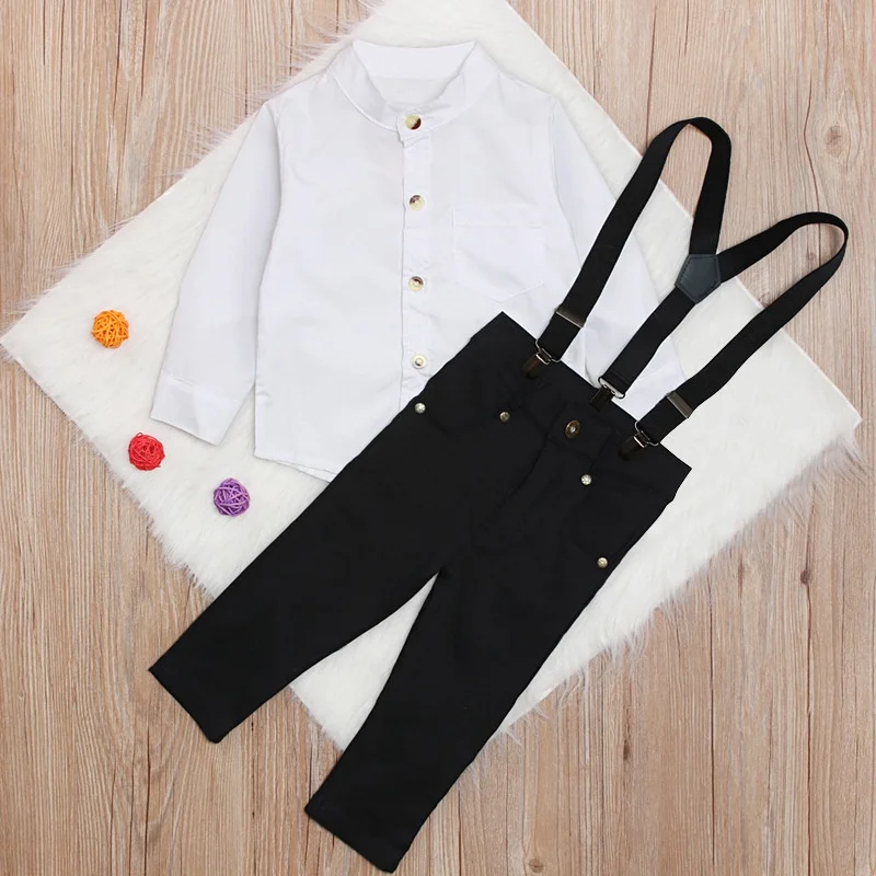 Kids Clothes for Boys Gentleman Suits 1-6Y  Polo Shirt Tops+Suspender Pants Baby Clothes Set for Wedding Party Birthday Outfit