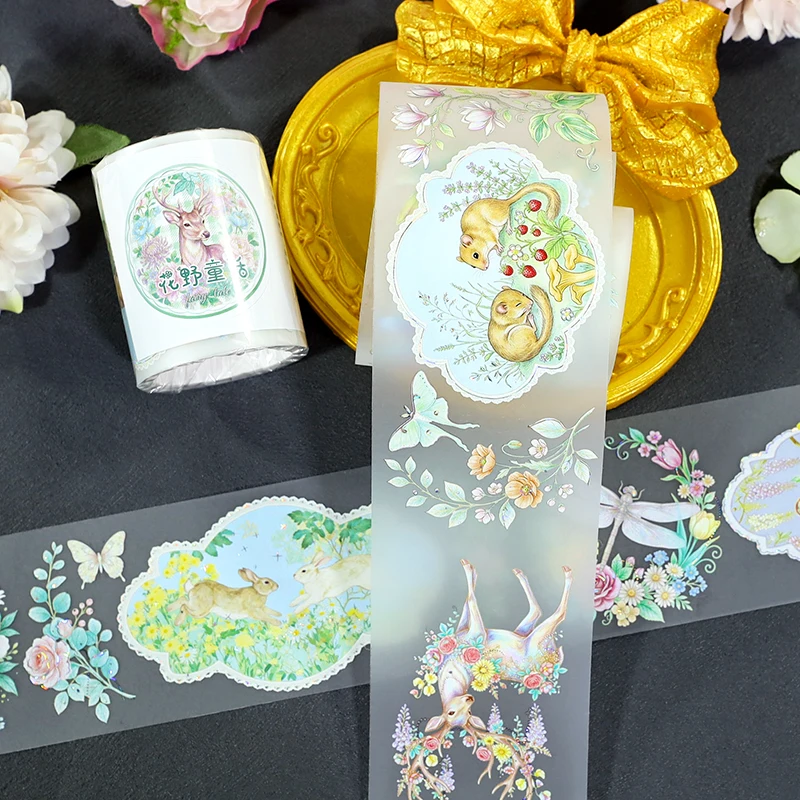 50mm*200cm Cute Flower Butterfly Animal Landscape PET Tape Creative DIY Journal Material Collage Scrapbooking Stationery