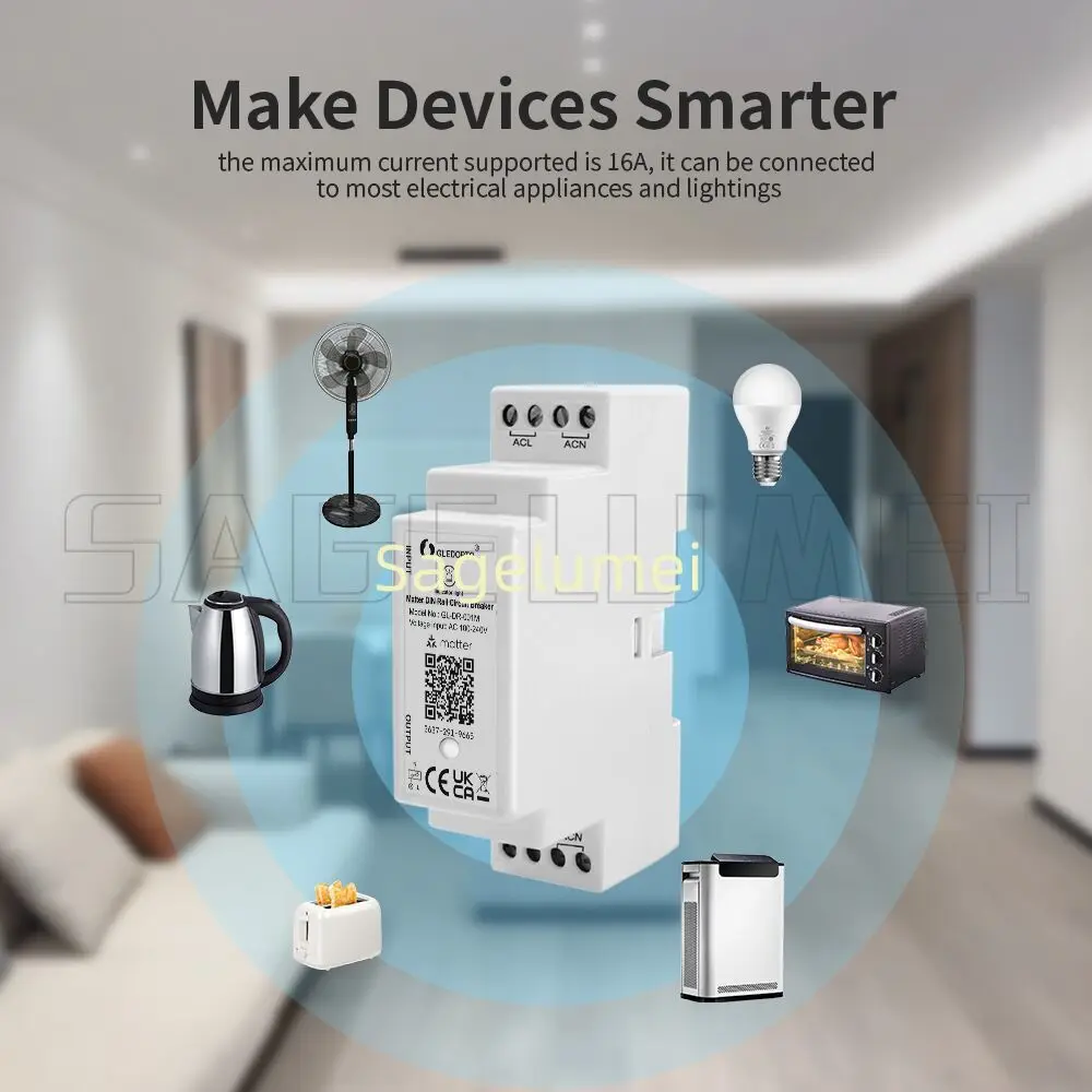 Matter Din Rail Circuit Breaker GLEDOPTO Relay Switch ON OFF Function WiFi App Voice Control Max16A Housekeeping Appliance Smart