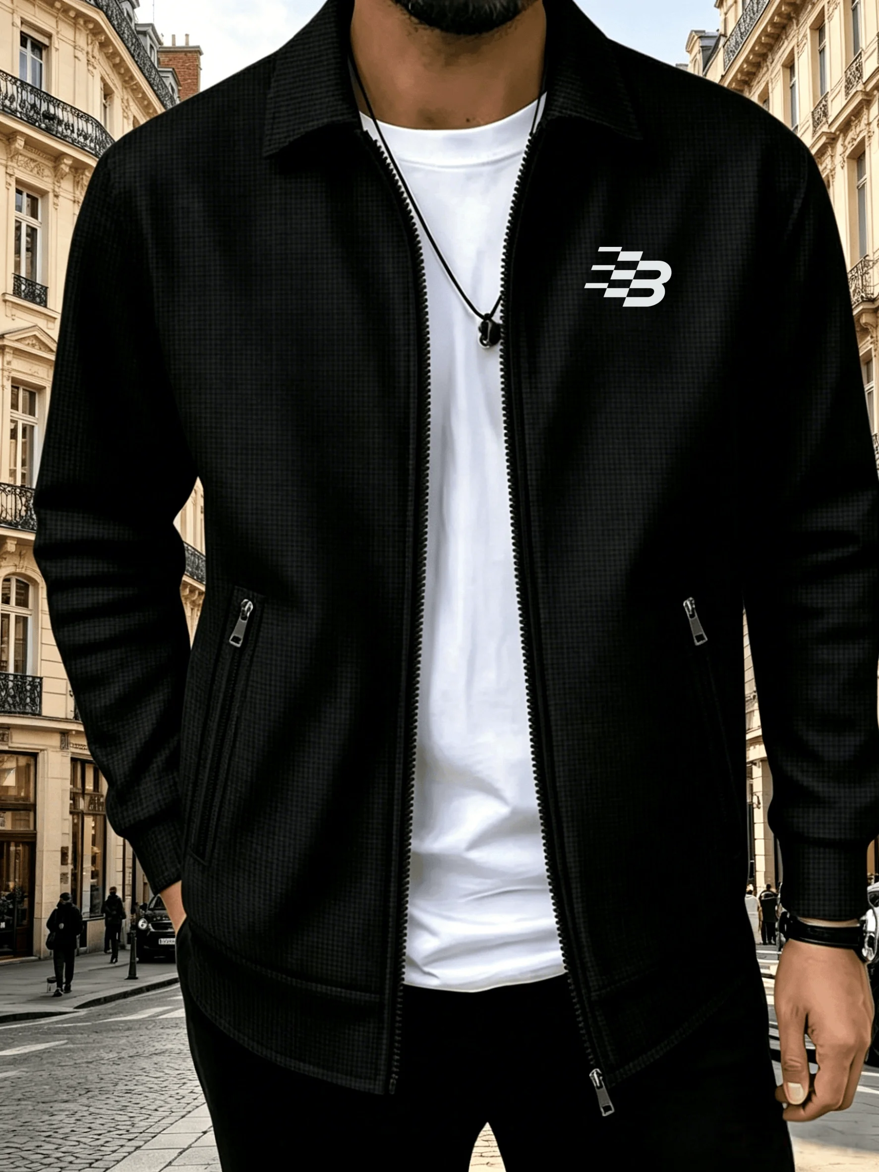 Leisure lightweight outdoor sport coat, fashionable collar waffle personality fashion print jacket