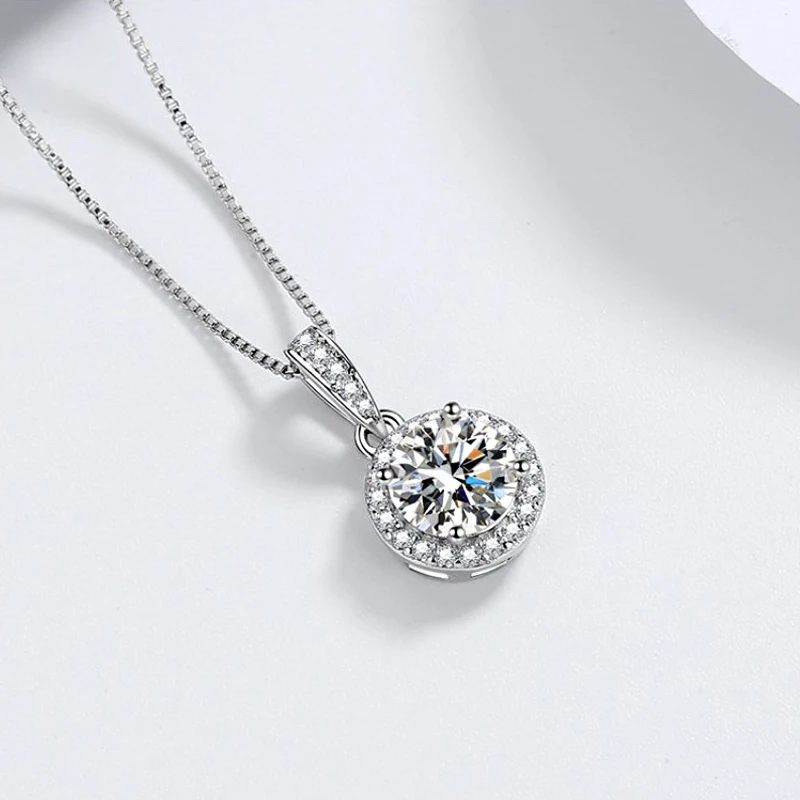 Nowa moda 925 Sterling Silver Fine Round AAA Zircon Wisiorek Naszyjniki Biżuteria damska Rhinestone CZ Łańcuch obojczyka Prezent urodzinowy — zdjęcie 6