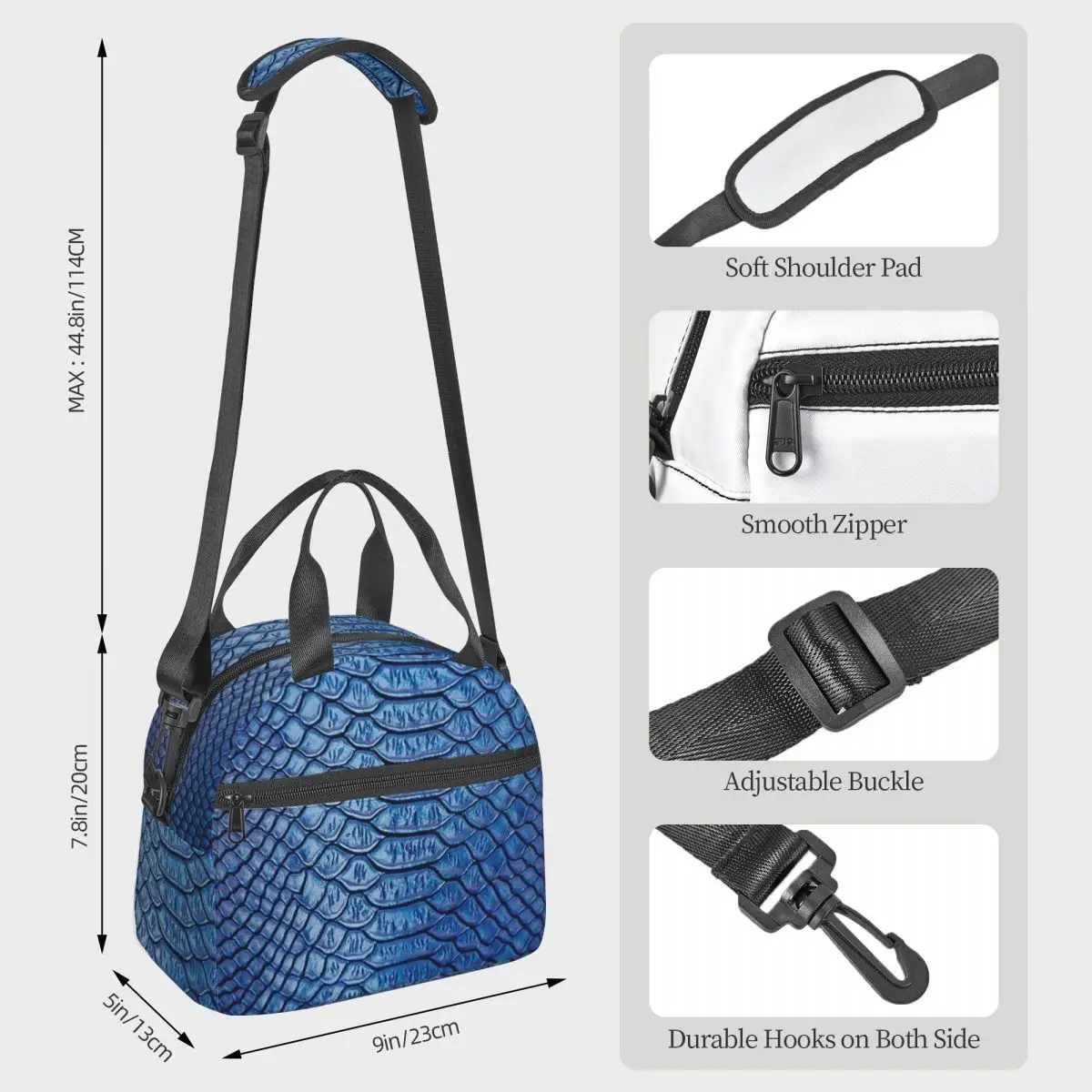 Iridescent Cobalt Snake Skin Lunch Bags Insulated Bento Box Portable Lunch Tote Picnic Bags Thermal Bag for Woman Children