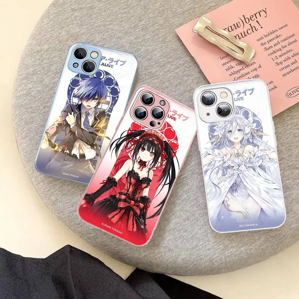 Coque en verre trempé pour iPhone 14 13 12 Mini 11 Pro XS Max X XR 14 Plus, motif fille Anime DATE A LIVE