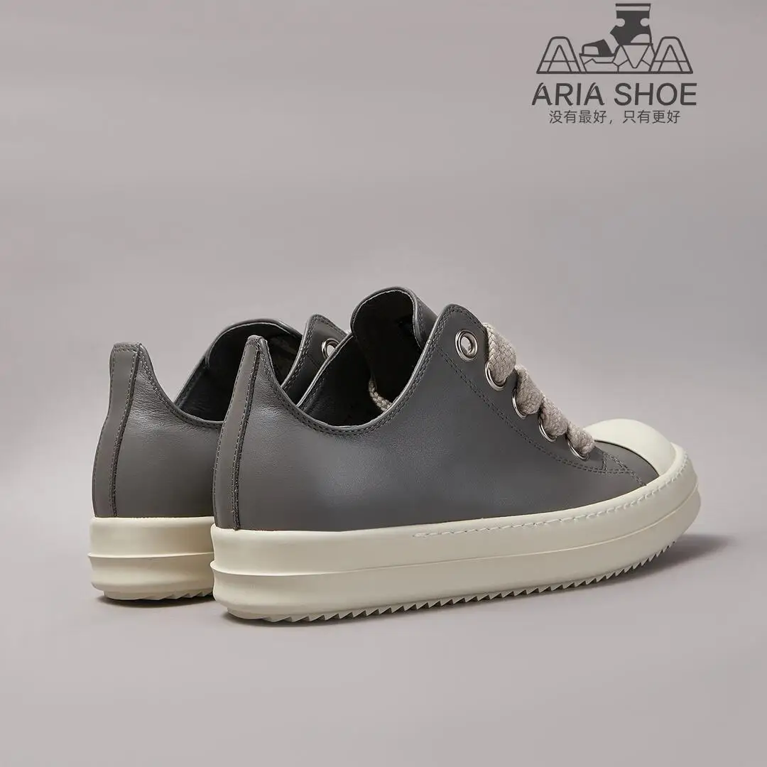 Ricks Thick Shoelaces Low Top Elephant Grey Leather Owens Leather Luxury Casual Shoes Men Owens Quality Jumbo Laces Shoes Women