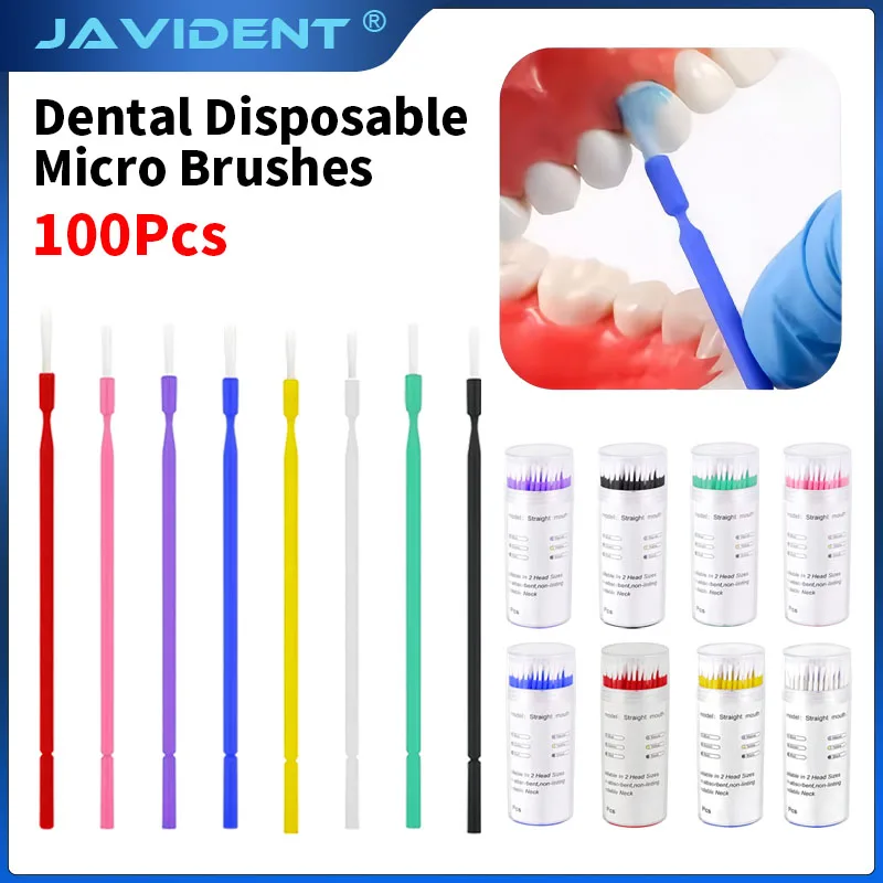 100Pcs/Bottle Dental Adhesive Brushes, Long-Bristle Disposable Sealant Brushes, Single-Tip Application Sticks, Dental Supplies
