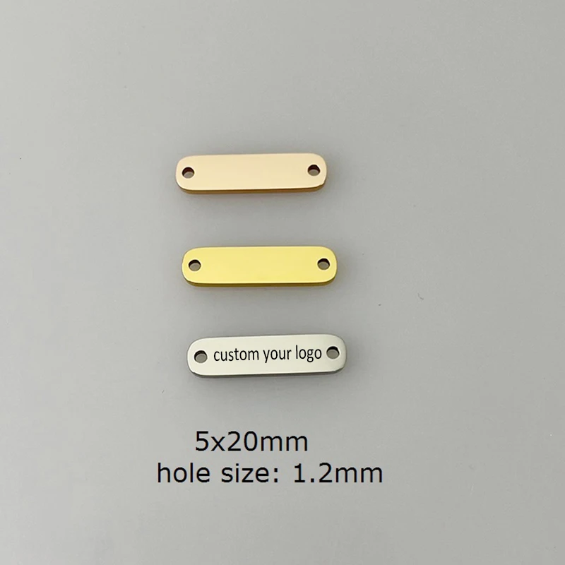 MaiLun 50 Stück individuelles Logo-Text-Design, 5 x 20 mm, 5 x 15 mm, lasergravierte Edelstahl-Verbinder, Kettenverbinder, Logo-Metallplatten – Detail 1