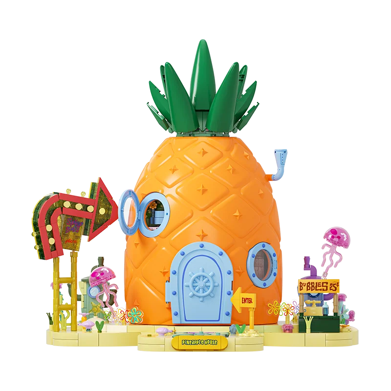 AREAX SpongeBob Schwammkopf Ananas-Haus Modulares Bausteine-Set Patrick Star Thaddäus Actionfiguren Modell-Bausteine DIY Montage-Spielzeug für Erwachsene Ideales Geburtstags- und Feiertagsgeschenk