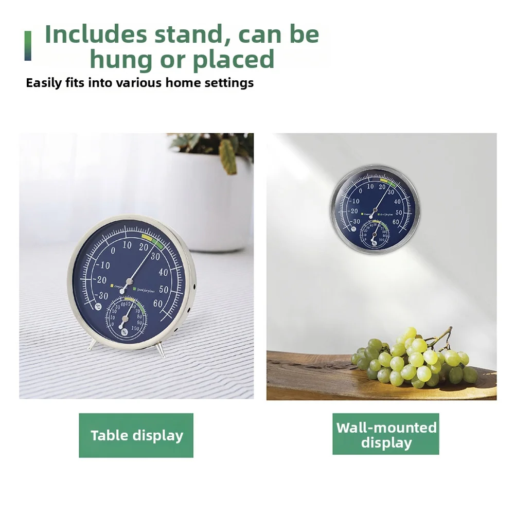 304 Stainless Steel Wall Mounted Hygrometer Thermometer No Battery Needed 30-60 C Temp 0-100 RH Humidity Gauge