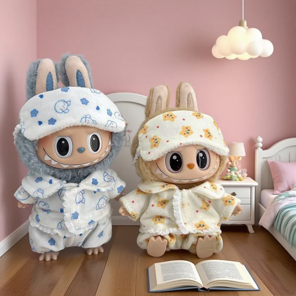 

For Labubu Mini Pajamas with Eye Mask Three-piece Kawaii For 15-17cm V1 V2 Labubu Clothes Cute Idol Plush Doll Accessories