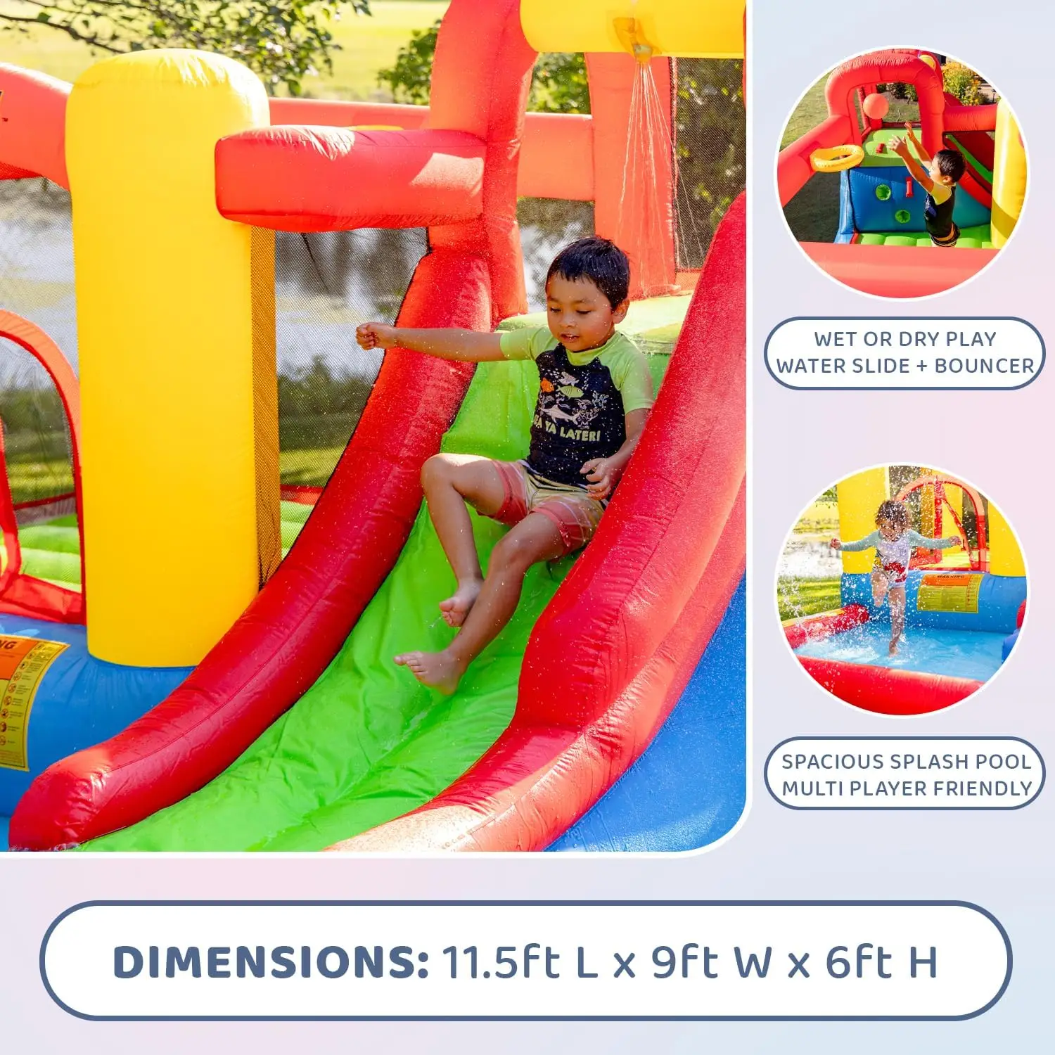 Large Inflatable Bounce House with Water Slide, Pool, Basketball Hoop & Climbing Wall - UL Certified Blower Included