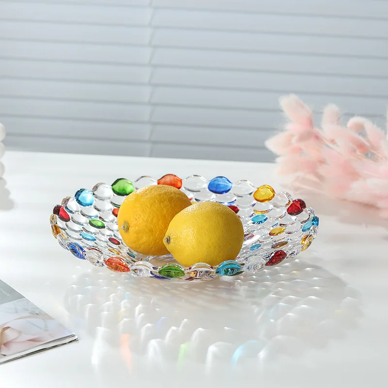 

Crystal polka dot plate ~ glass fruit bowl large dried fruit bowl European living room creative candy tray