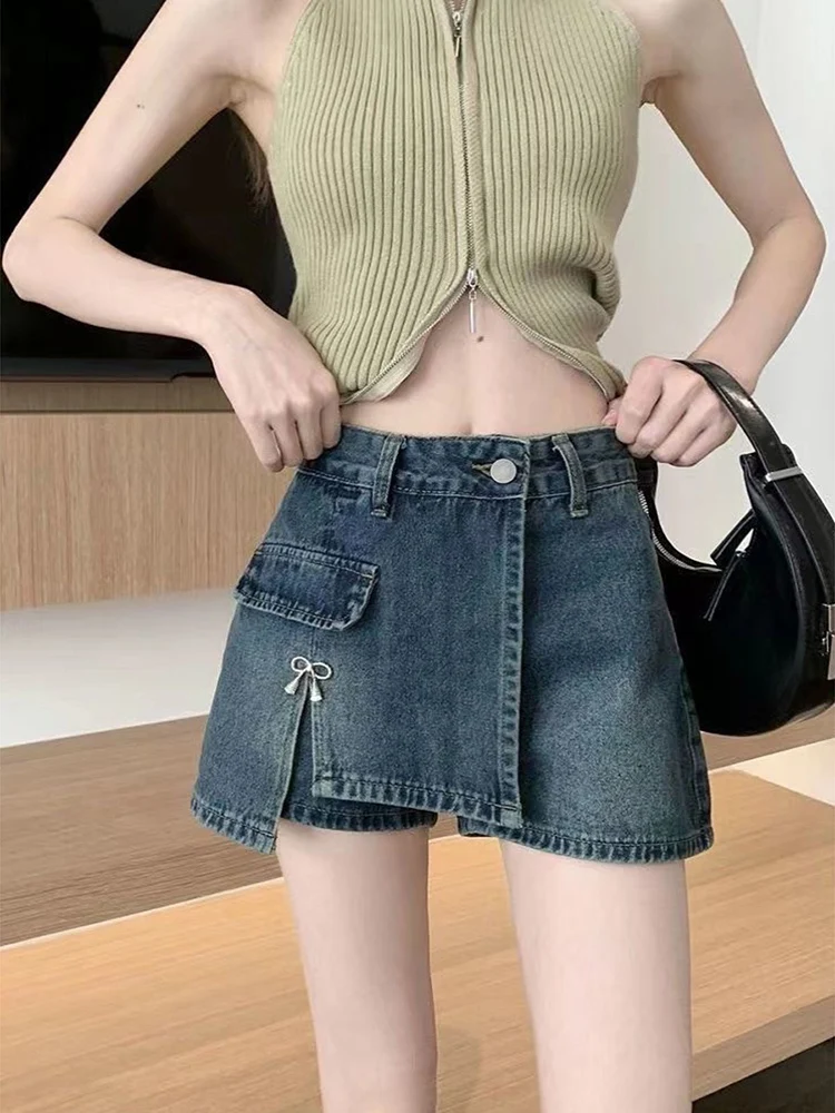 

New Korean Version Design Sense Hot Girl Retro Denim Women A-Line Skirt Summer High Waist All-Match Shorts
