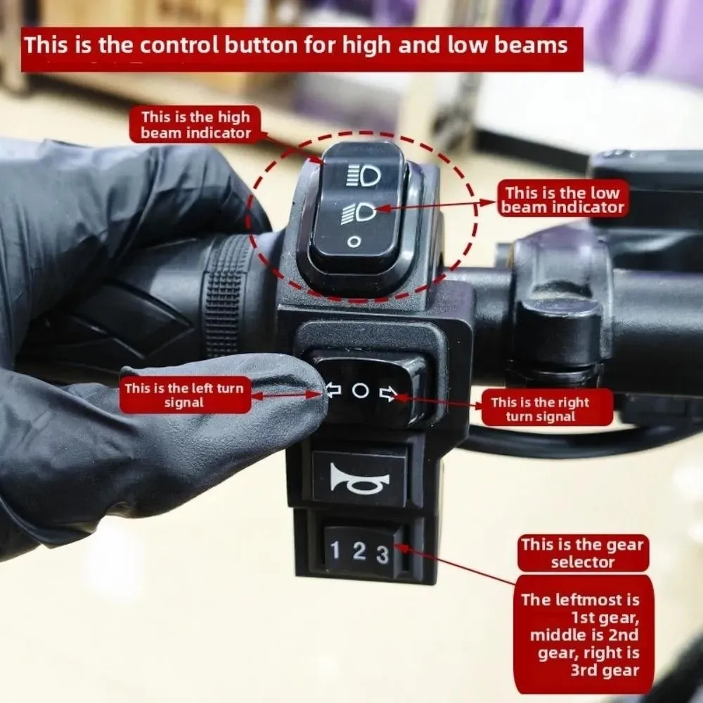 Interruttore di Controllo 4-in-1 per Faro, Indicatore di Direzione, Connettore SM a 9 Pin, Interruttore Integrato per Clacson E-Bike 22mm