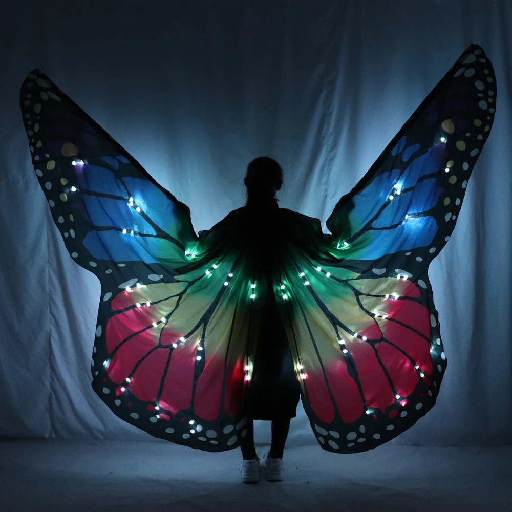 Women Belly Dance Wing Butterfly Halloween Full Color Pixel Smart LED Wings Girls Dance Cloak Accessories Props Stage