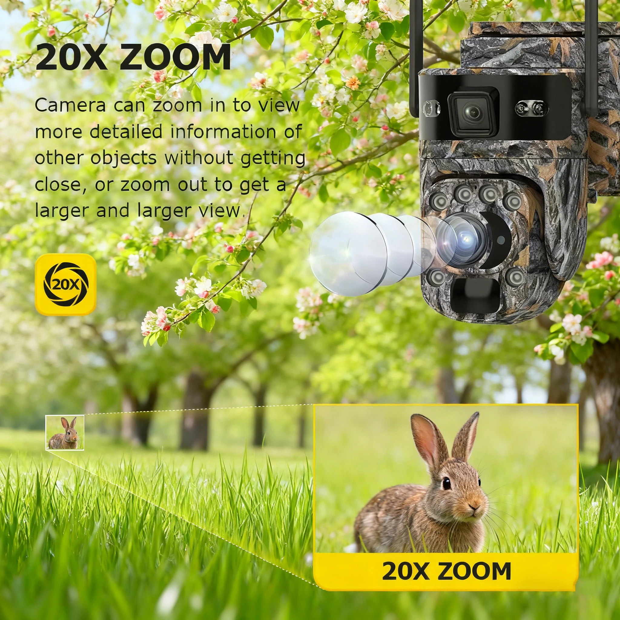 UBOX 6K 12MP 4G SIM Solar Trail Camera 20X ZOOM Wireless Outdoor Hunting Wildlife Camera PIR Human Detection Auto Tracking CCTV