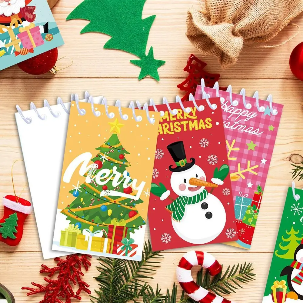 8PCS/Set Colorful Paper Christmas Notebook Portable Vertical Flip Xmas Notepads Blank Inner Pages Loose leaf Notebook Christmas