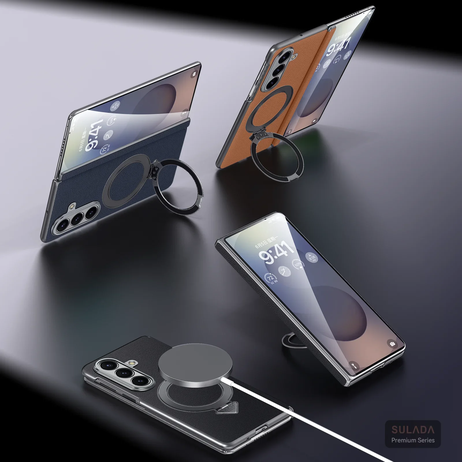 

Оригинальный чехол Magsafe из натуральной яловой кожи Sulada для Samsung Galaxy Z Fold 7, 6, складной шарнир, ось, кольцо, кронштейн, задняя крышка